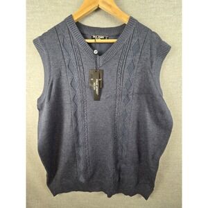 Paul Jones Vest 2XL Blue Heather Diamond Knit Print Golf Preppy Career NEW
